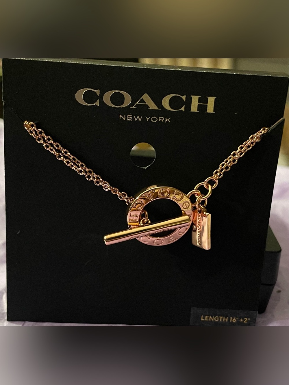 Coach Rose Gold Toggle Necklace with Signature Tag